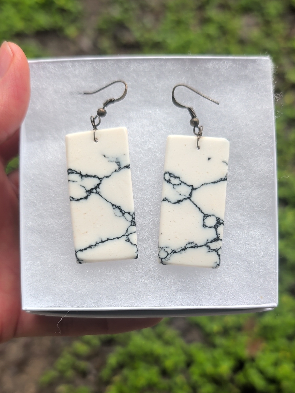 NEW White Buffalo Turquoise Slab Dangle Earrings